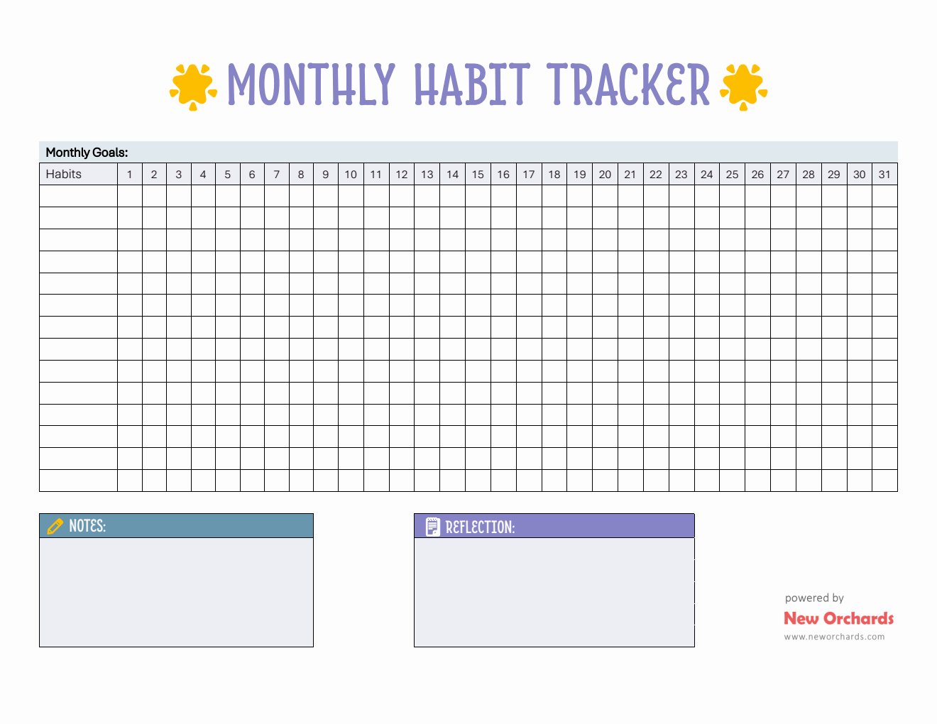 Printable Habit Tracker Monthly Template (PDF)