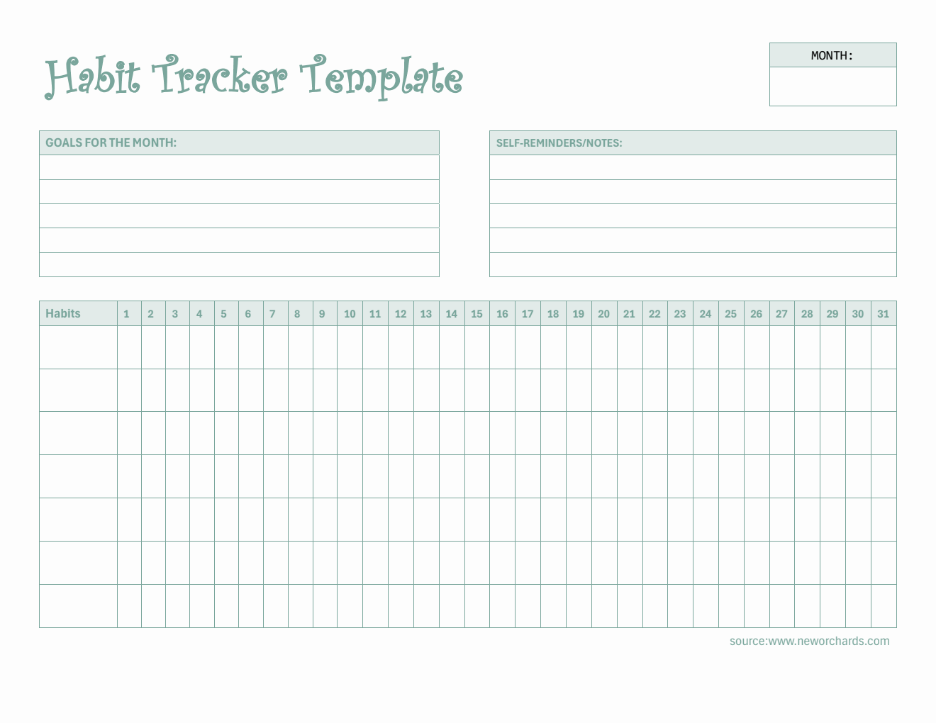 Free Habit Tracker Template - Printable in PDF Format