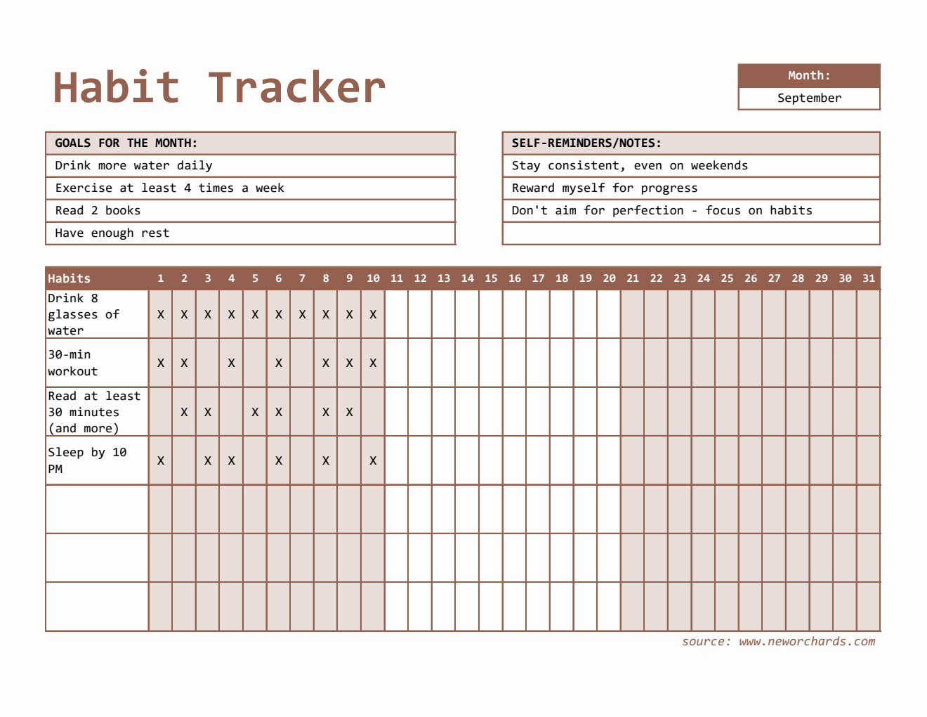 Free Habit Tracker Template - Downloadable in Excel Format
