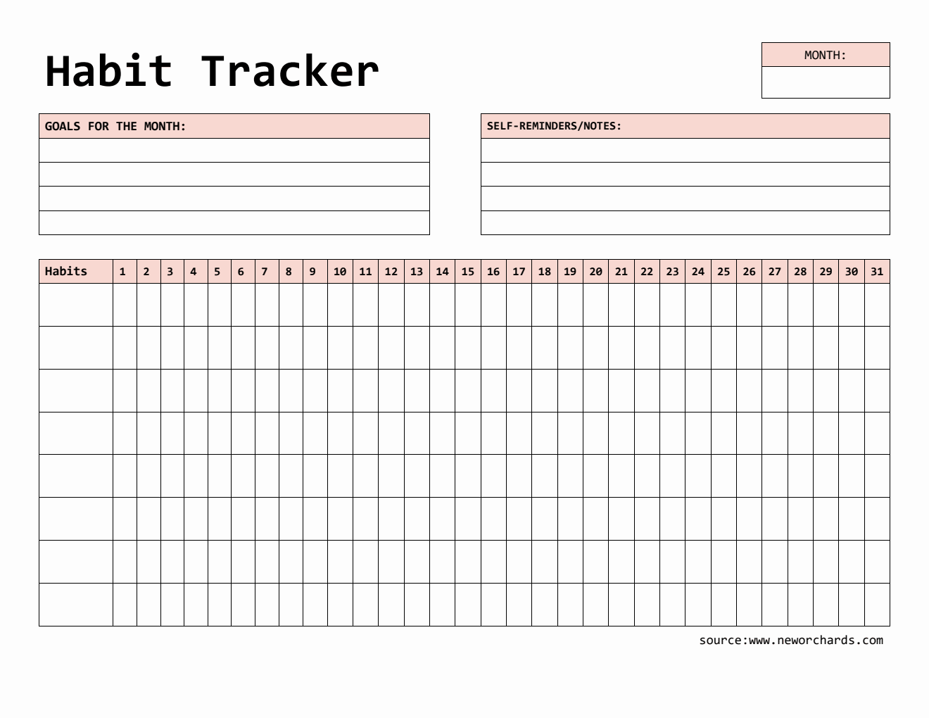 Free Habit Tracker Template - Downloadable in Word Format