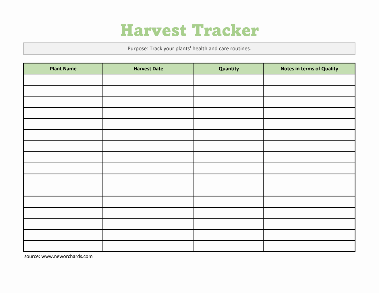 Printable Harvest Log Template - Free to Download in Excel