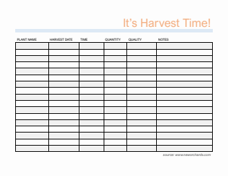 Blank Harvest Log Template - Free to Download in Word