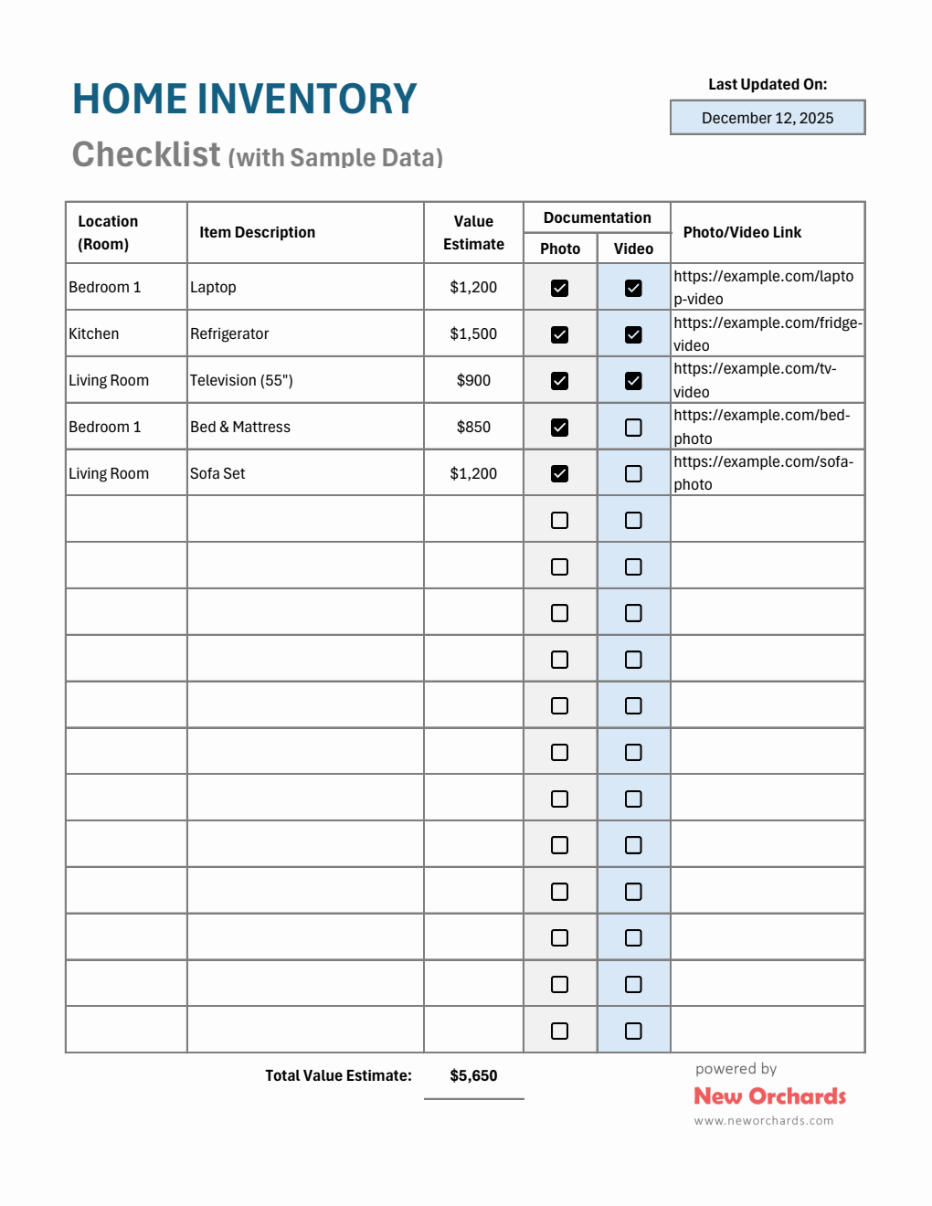 Excel Home Inventory Checklist | Free Downloadable Template