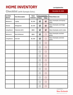 Home Inventory Checklist Template Downloadable in Word