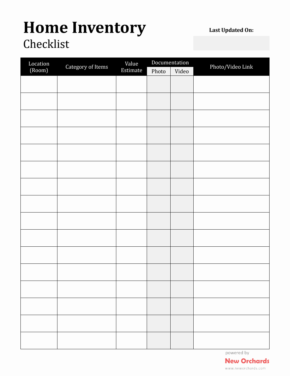 Home Inventory Checklist Template Editable in PDF