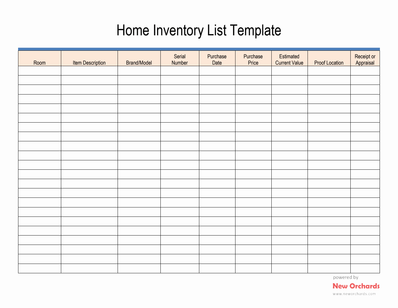 Home Inventory List Template PDF (Editable)
