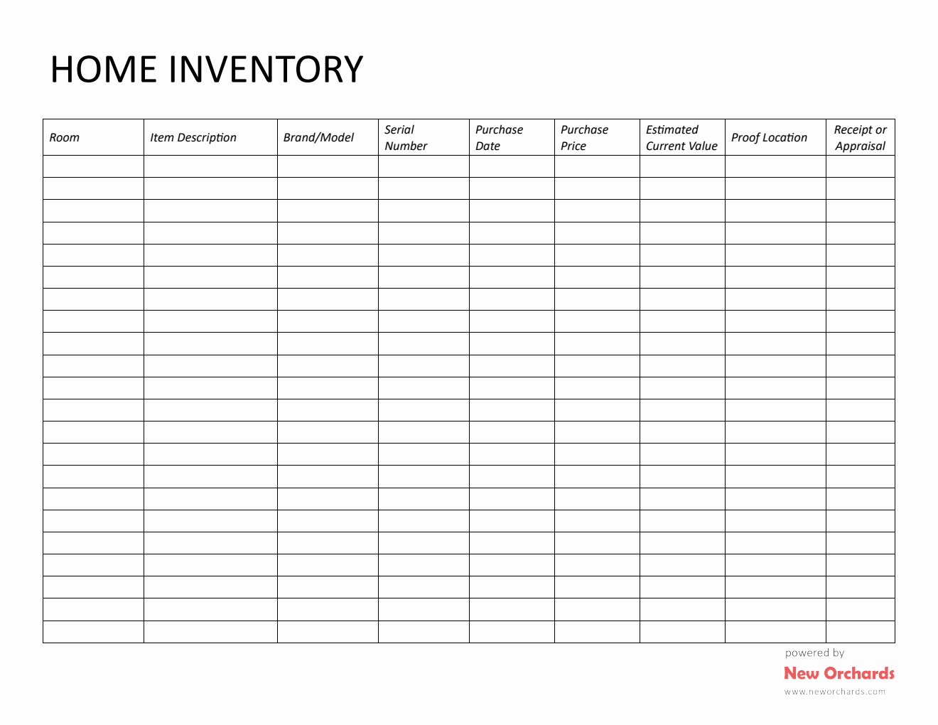 Home Inventory List Template PDF (Printable)