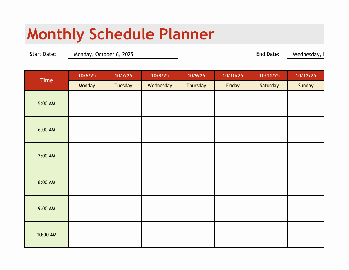  Schedule Planner Template Excel