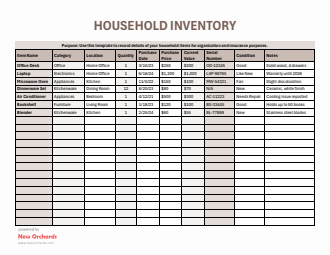 Household Inventory Customizable in Word