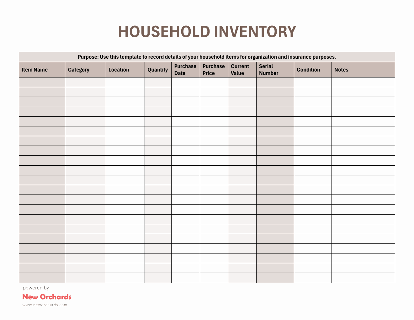 Household Inventory Customizable in PDF