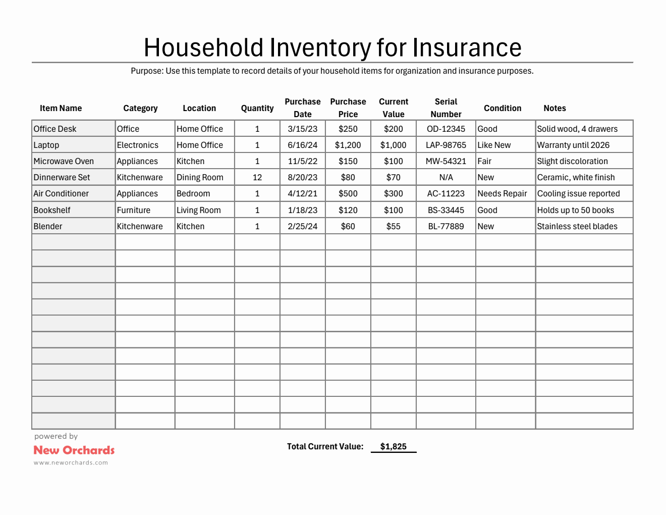 Household Inventory | Free Printable in Excel Spreadsheet
