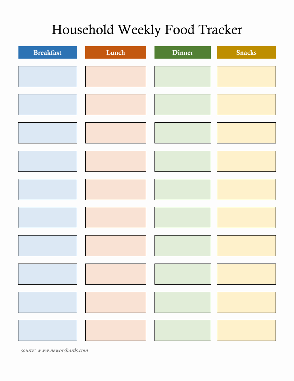 Household Food Tracking Template - Download in Word Format (Colorful)