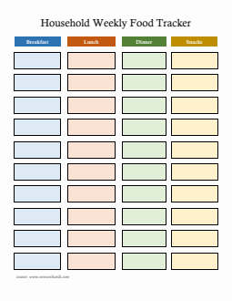 Household Food Tracking Template - Download in Word Format (Colorful)