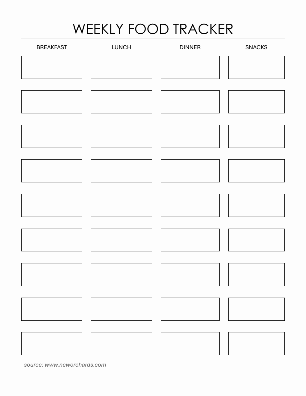 Household Food Tracking Template - Download in PDF Format (Minimalist)
