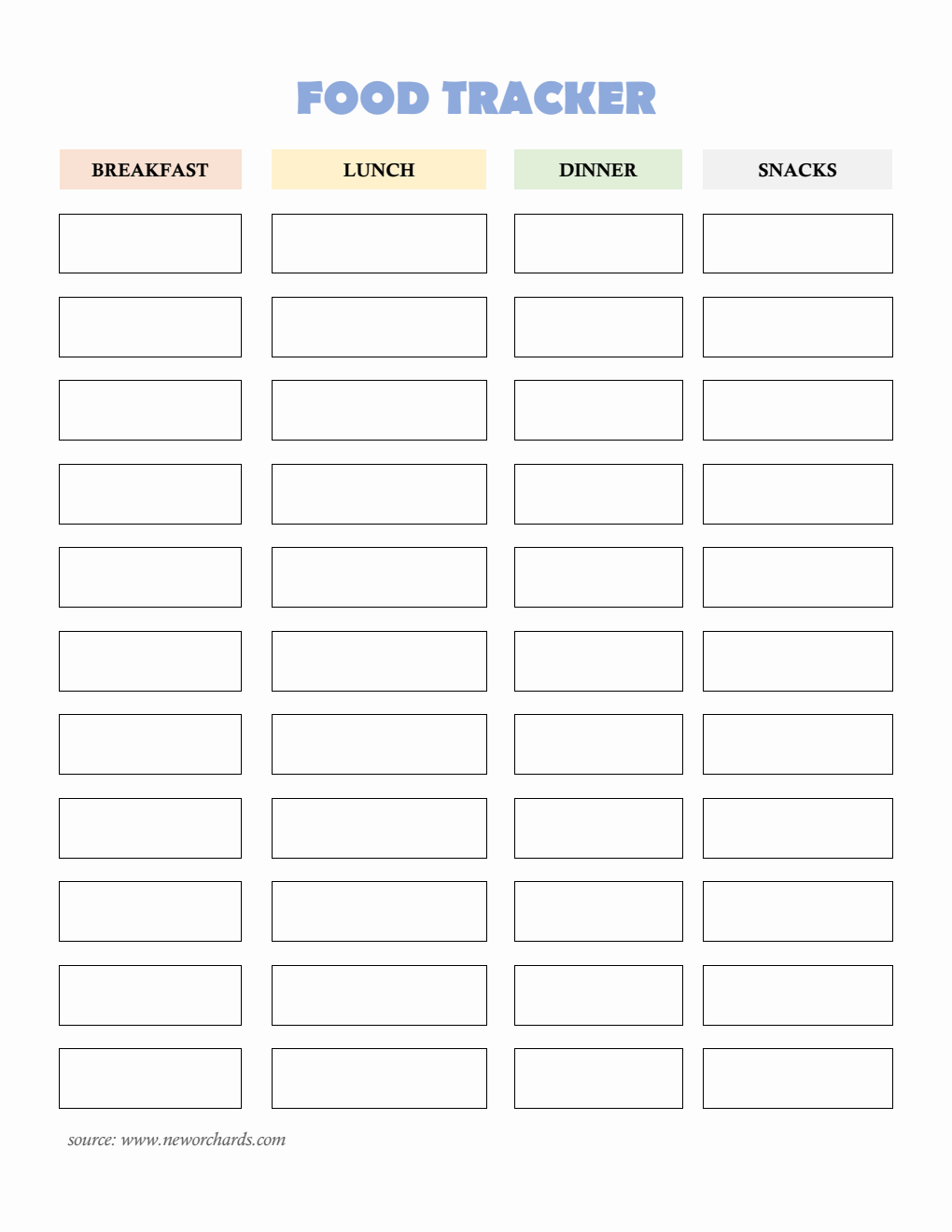 Household Food Tracking Template - Download in PDF Format (Simple)