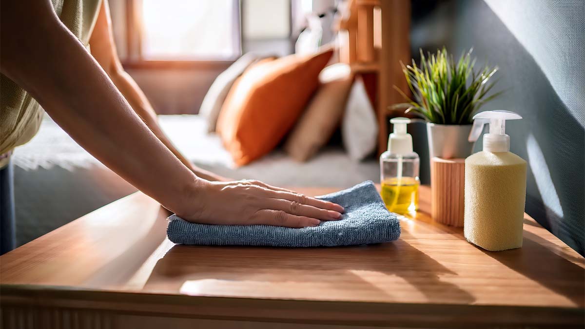 Wiping Desk In The Bedroom
