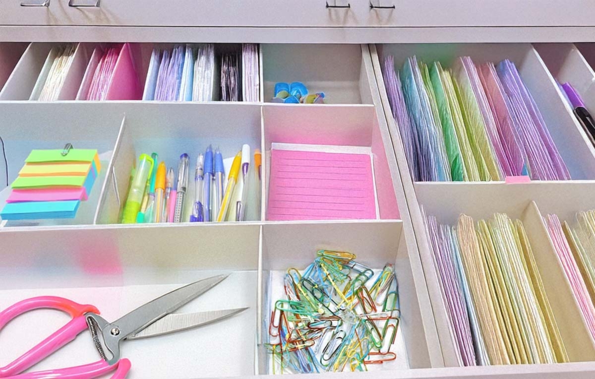 Office Items Nicely Arranged In Drawer