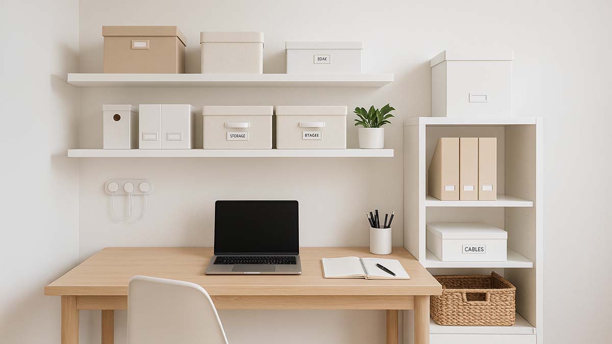 Shelves And Storage Containers In Office