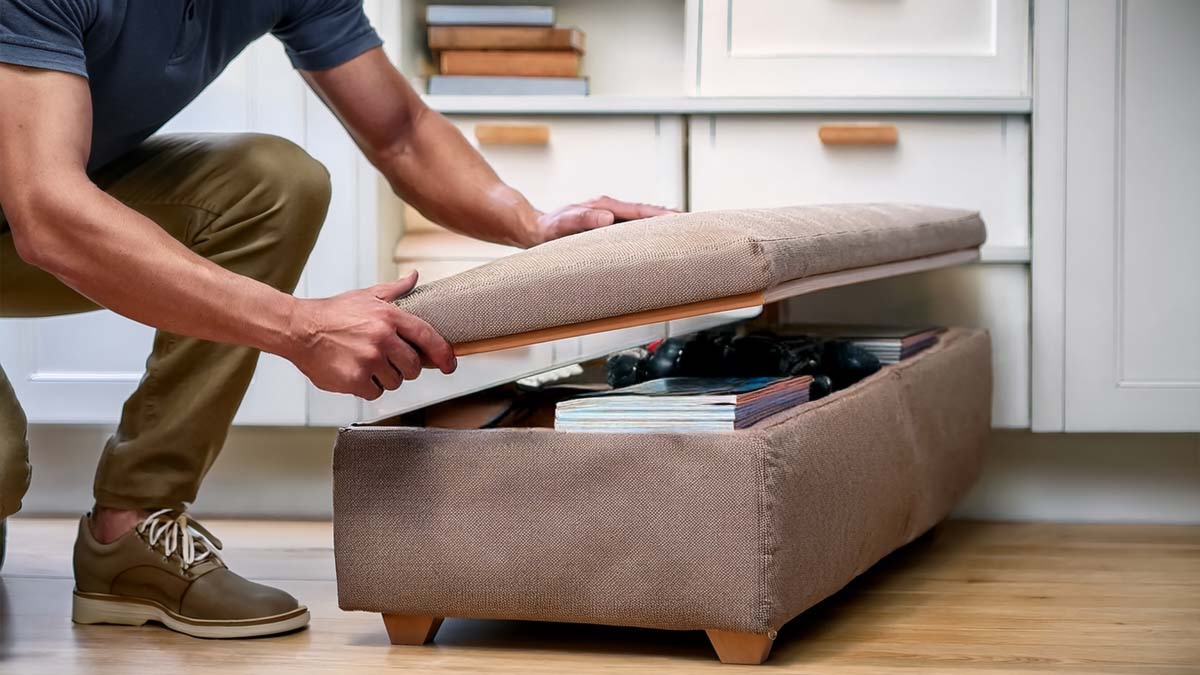 Man Opening Storage Ottoman