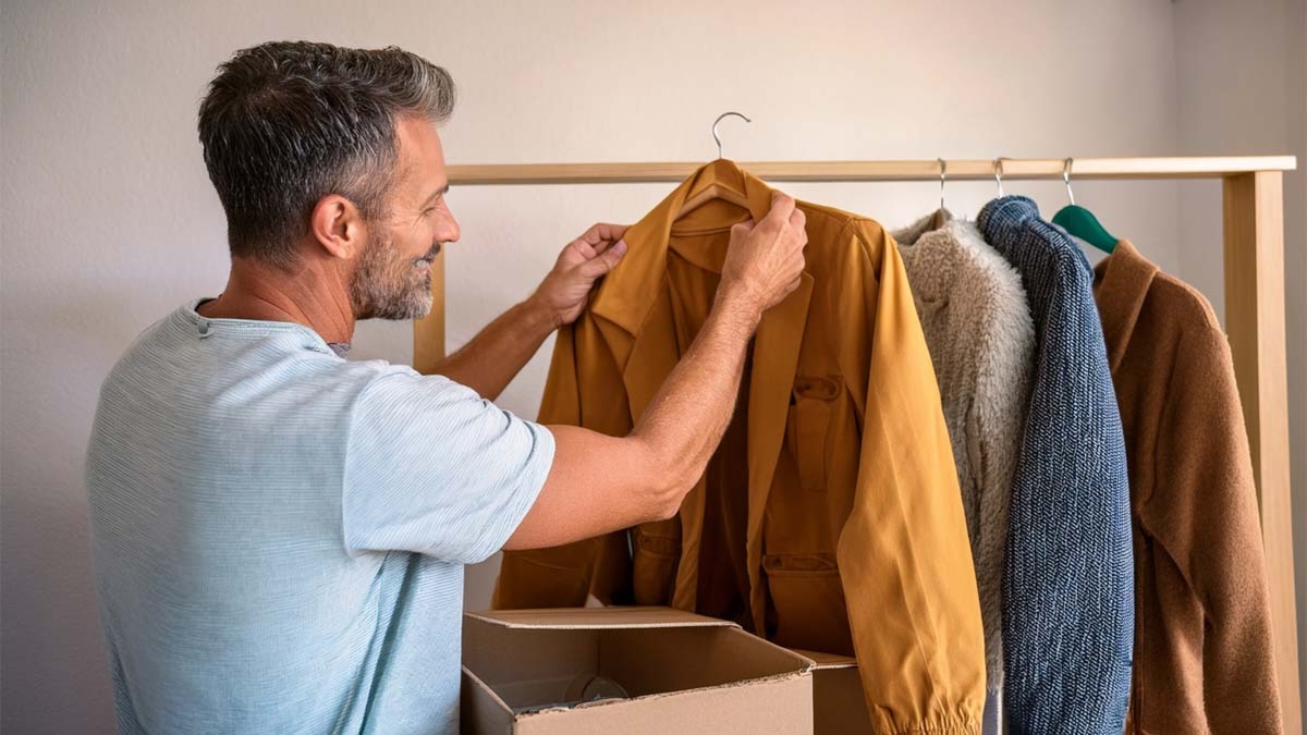 Man Organizing Fall Wardrobe