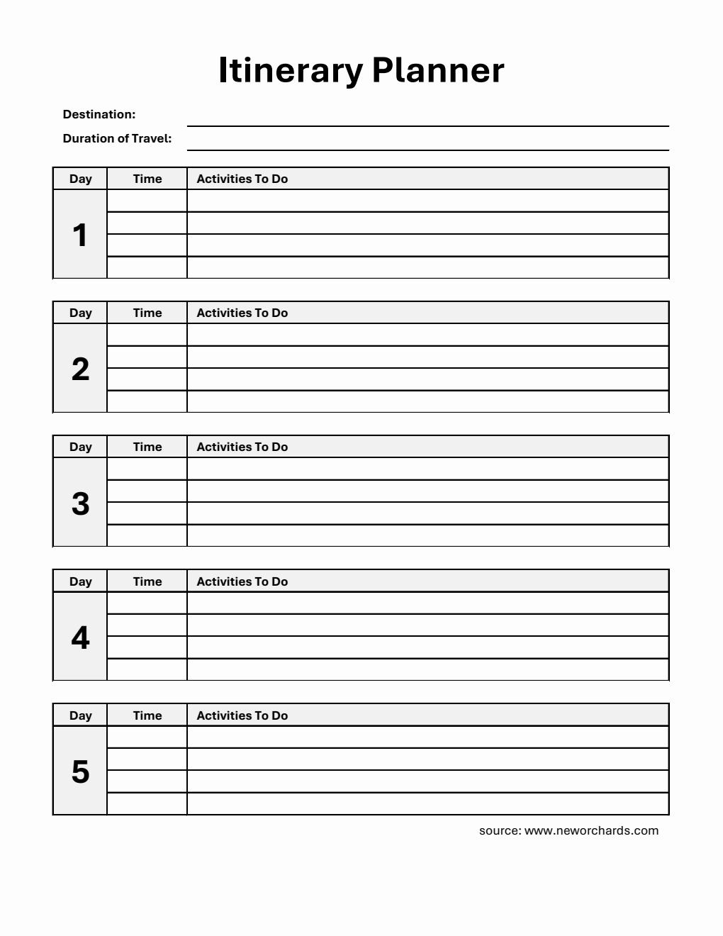 Simple Itinerary Template | Free to Download in Excel