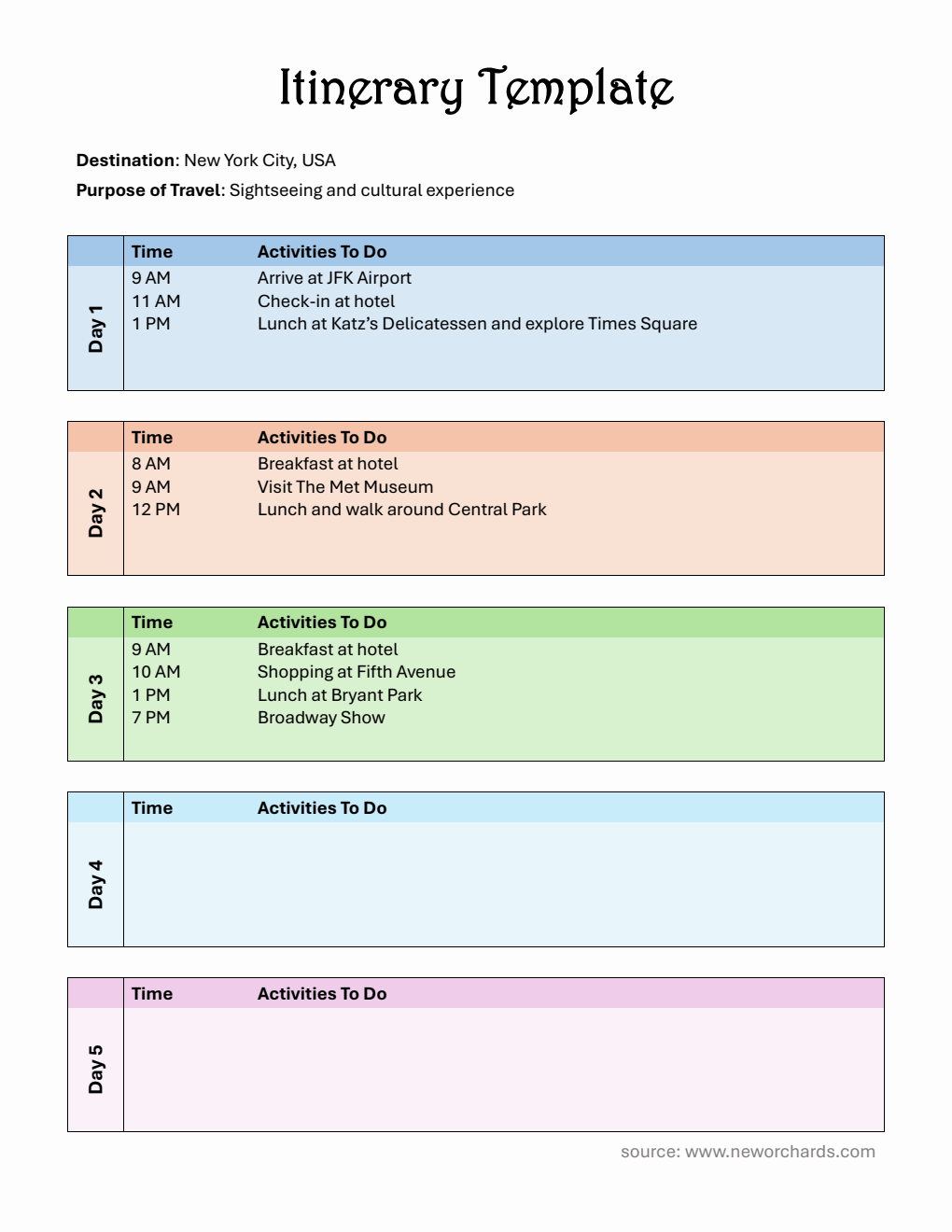  Itinerary Template | Free to Download in Word