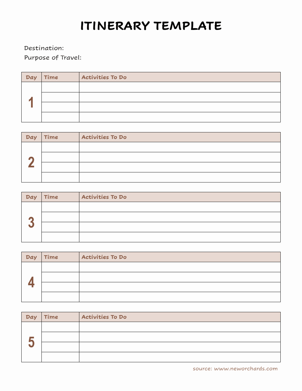Editable Itinerary Template | Free to Download in Word
