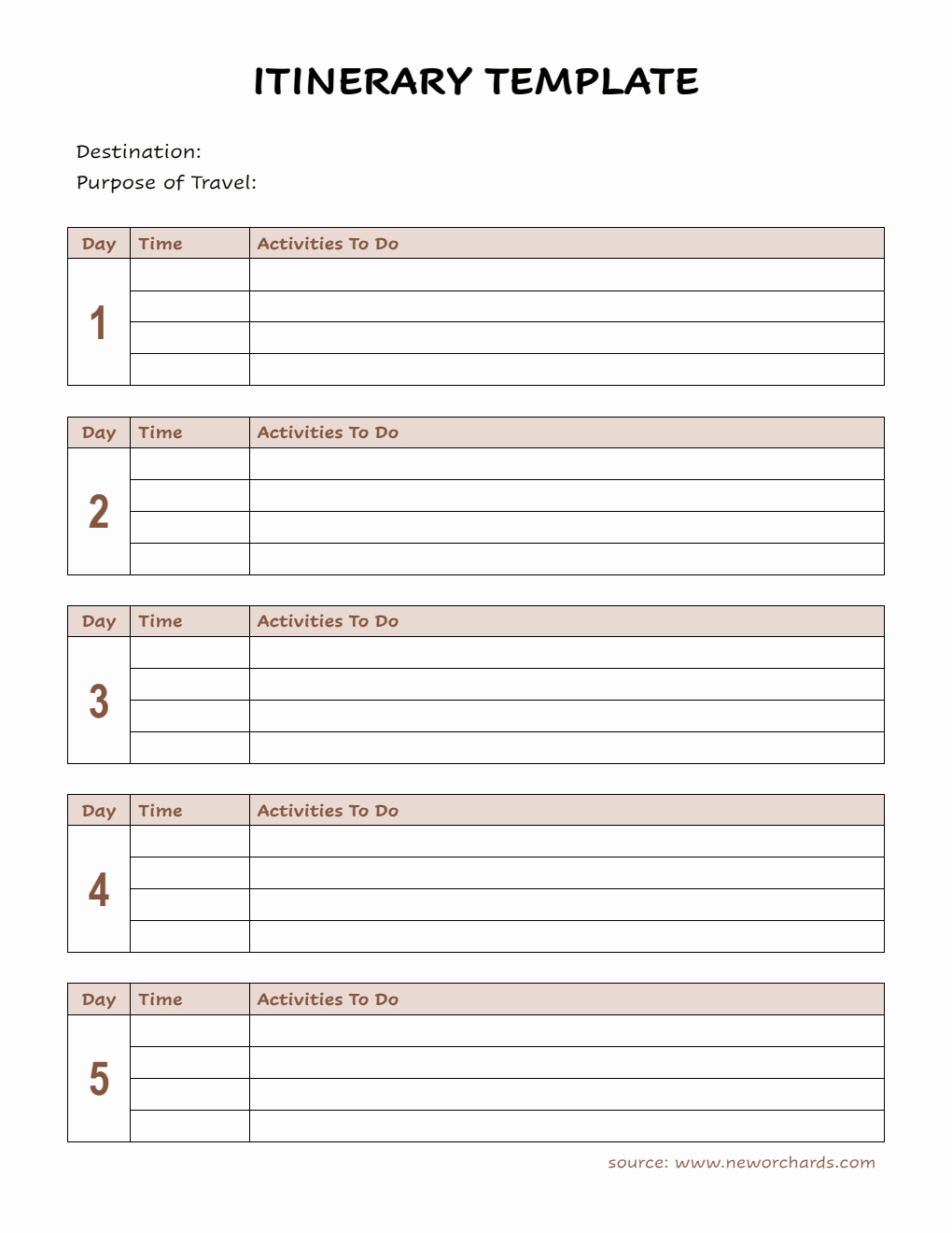 Editable Itinerary Template | Free to Download in PDF