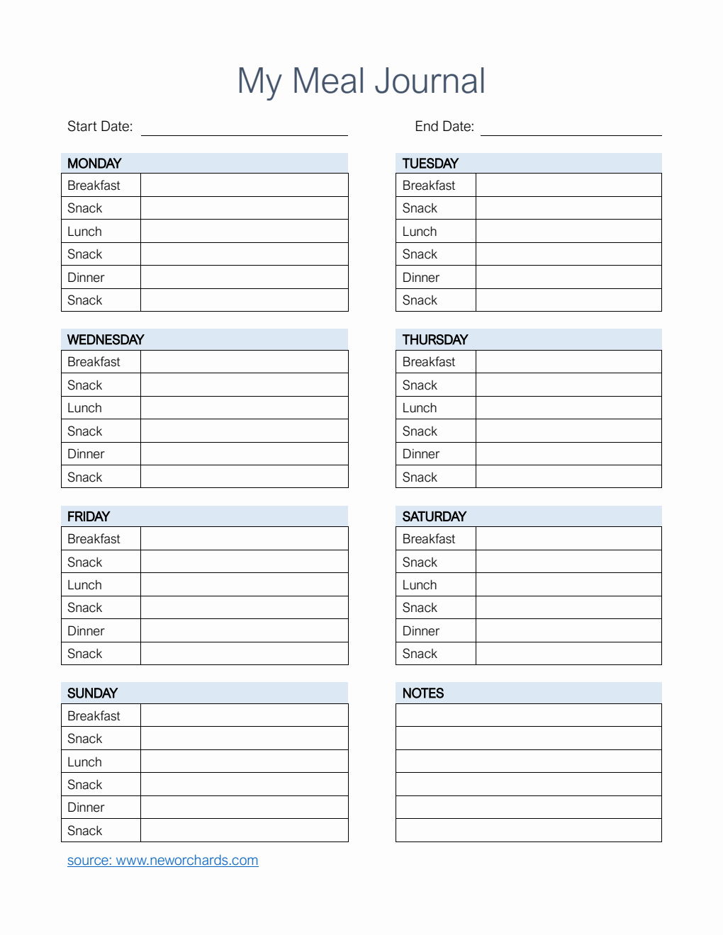  Meal Journal PDF Template