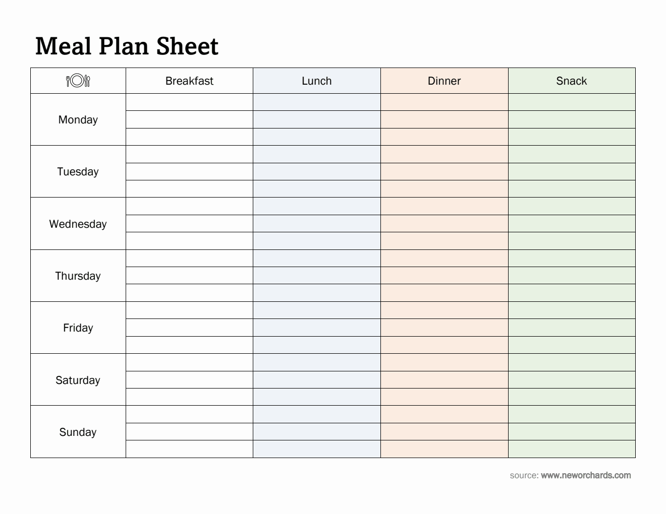 Free Downloadable Weekly Meal Planner Template in Word Format