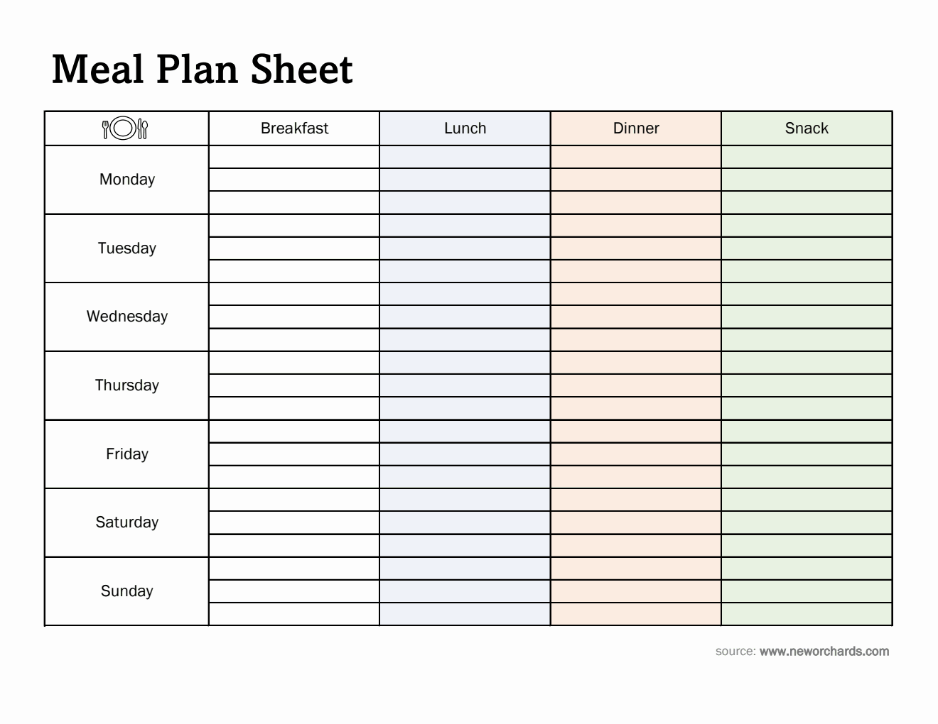 Free Downloadable Weekly Meal Planner Template in Excel Format