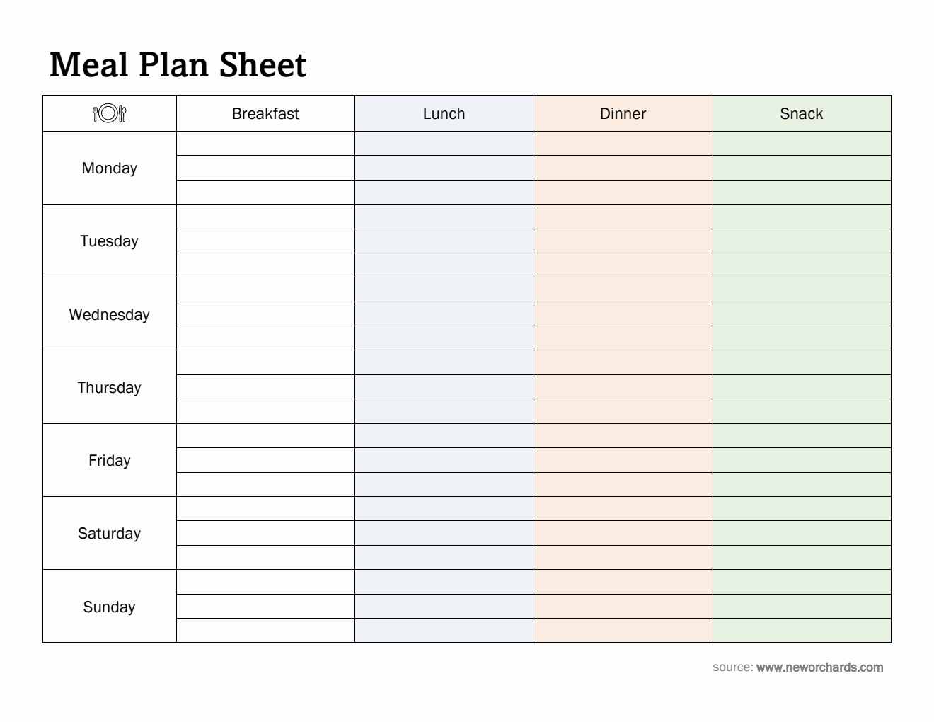Free Downloadable Weekly Meal Planner Template in PDF Format