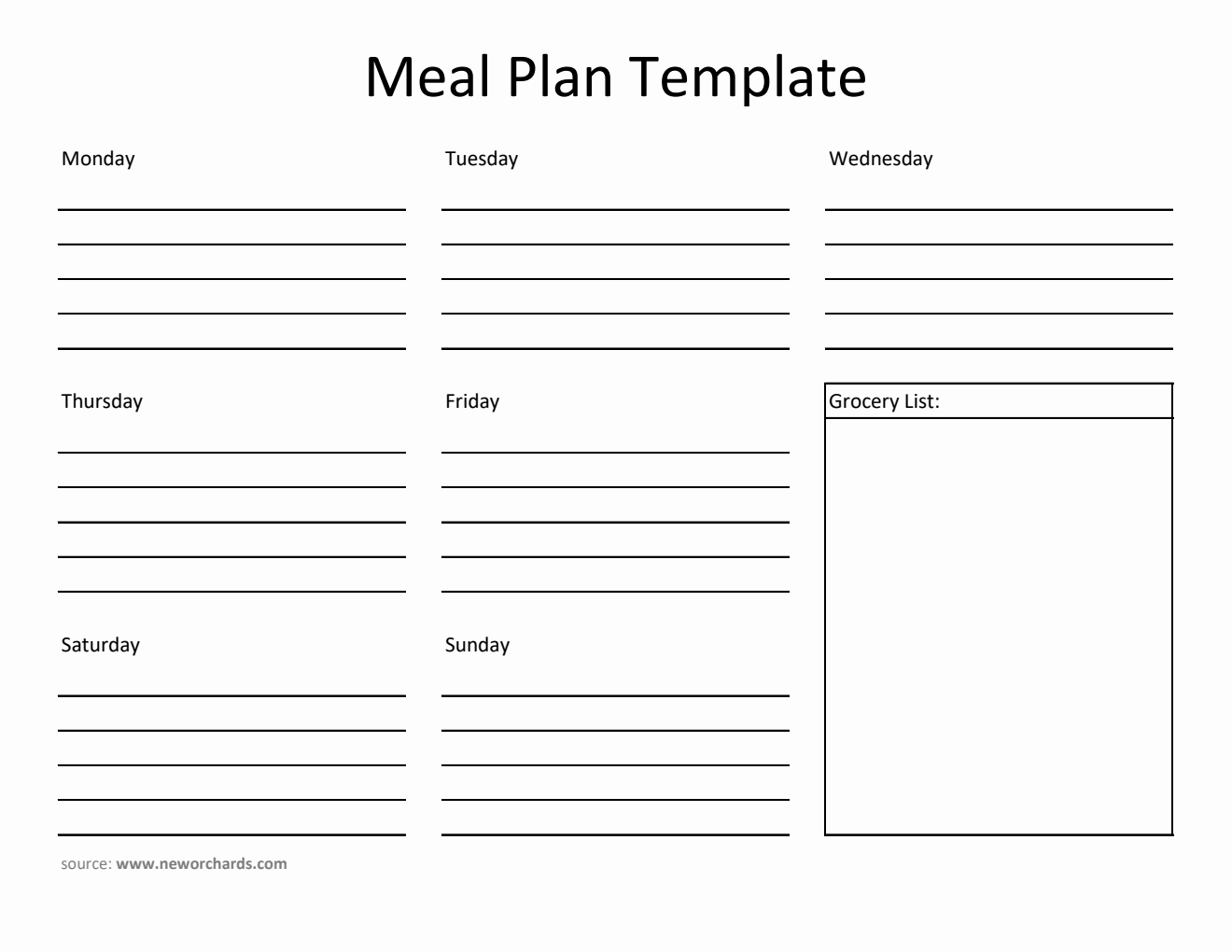 Free Printable Meal Plan Template with Grocery List in Excel