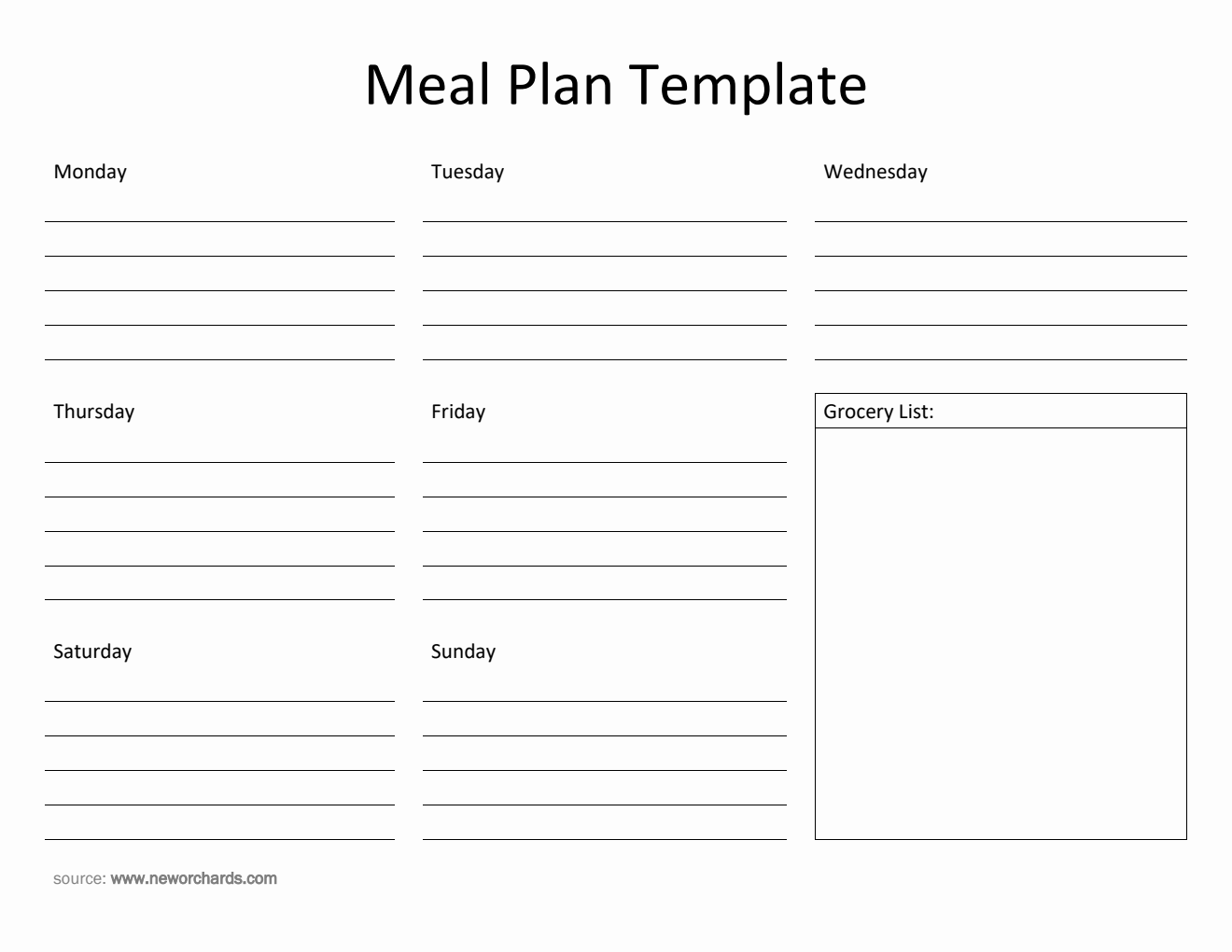 Free Printable Meal Plan Template with Grocery List in PDF