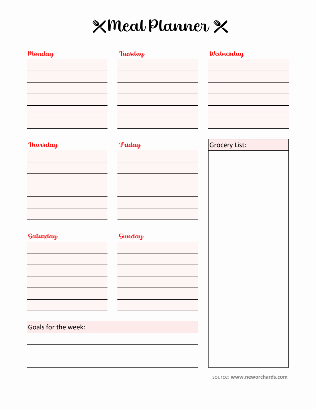 Free Editable Meal Planner in Excel Format