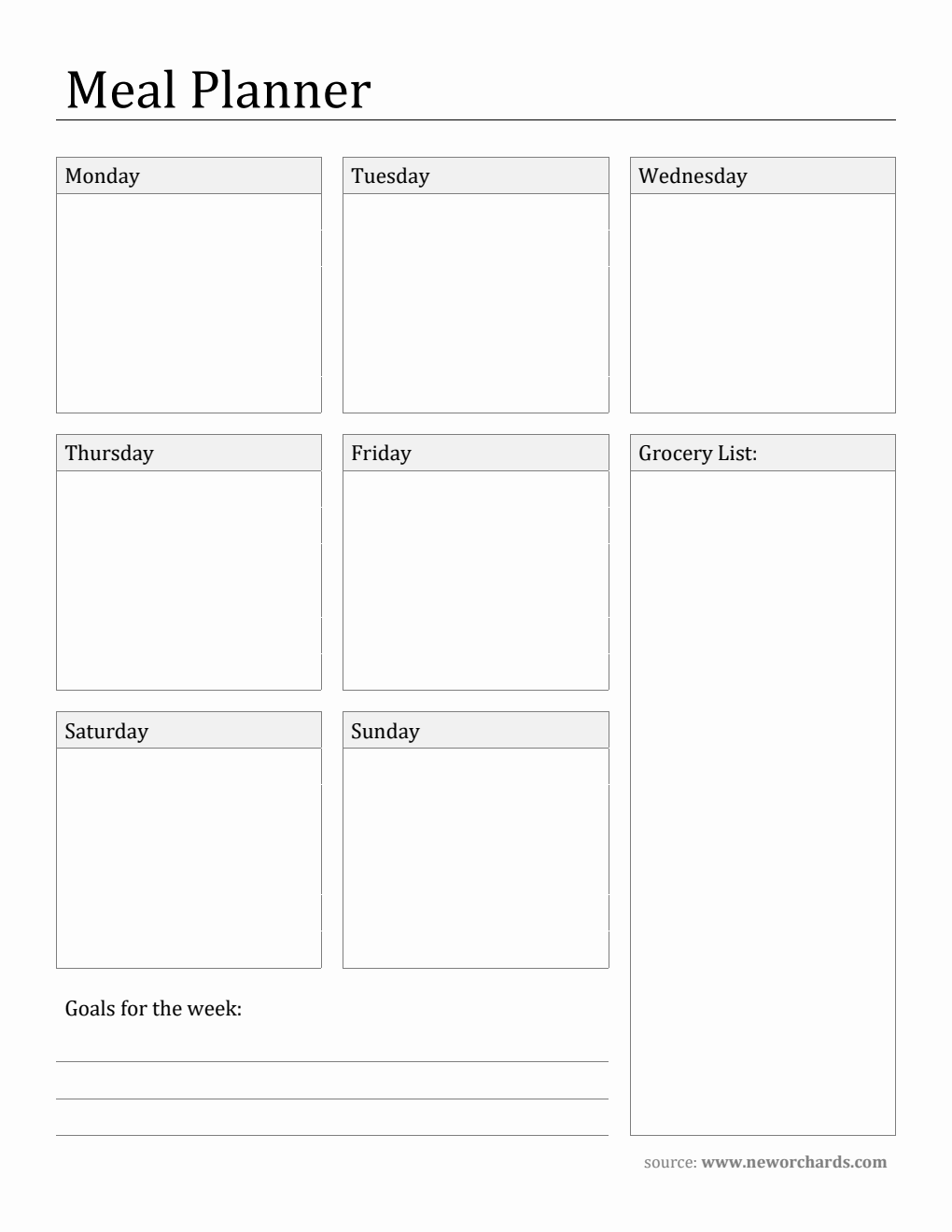 Free Printable Meal Planner in Word Format