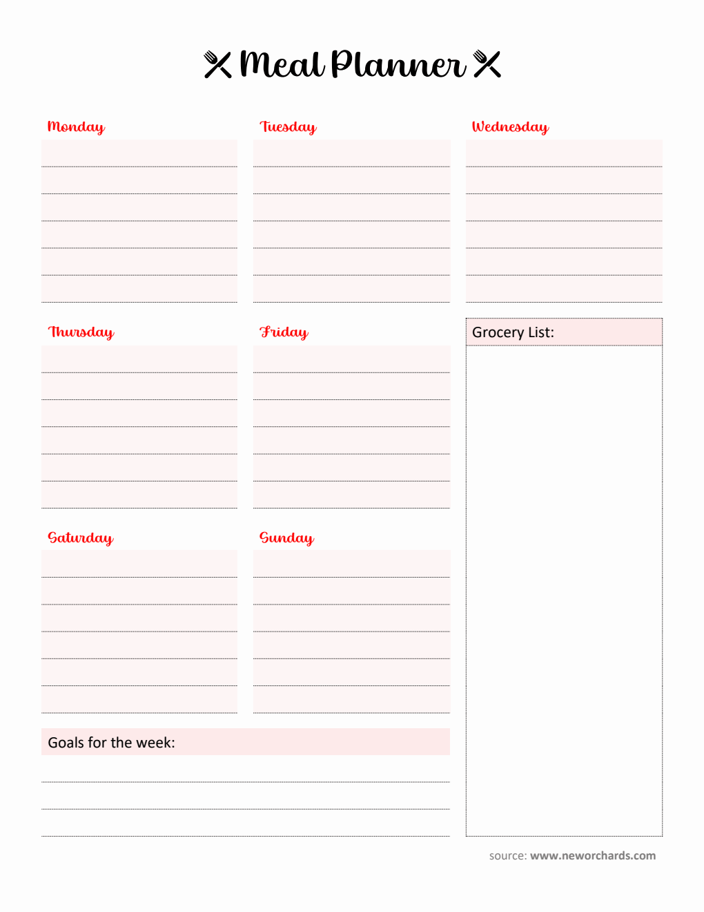 Free Editable Meal Planner in Word Format