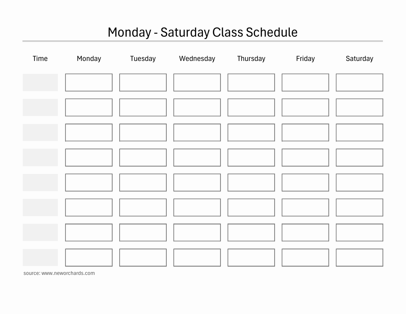 Printable Monday–Saturday Class Schedule Planner (Excel)
