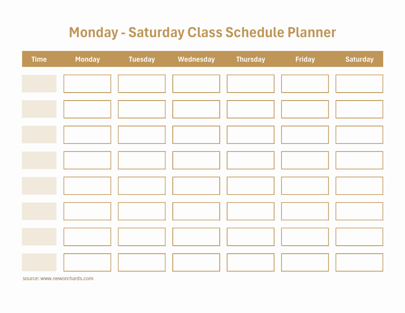 Customizable Monday–Saturday Class Schedule Planner (PDF)