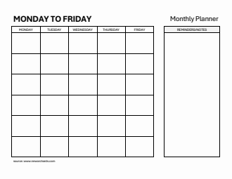 Printable Monthly Planner (Monday to Friday) - Word Template