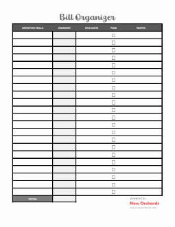 Free Customizable Monthly Bill Tracker Excel Template