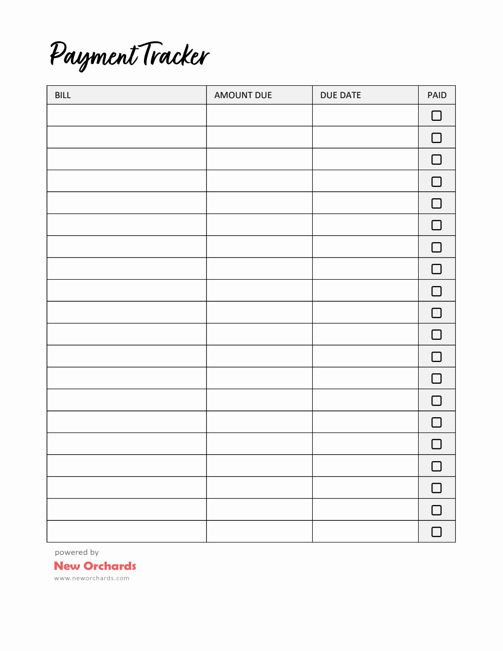 Free Fillable Monthly Bill Tracker Excel Template