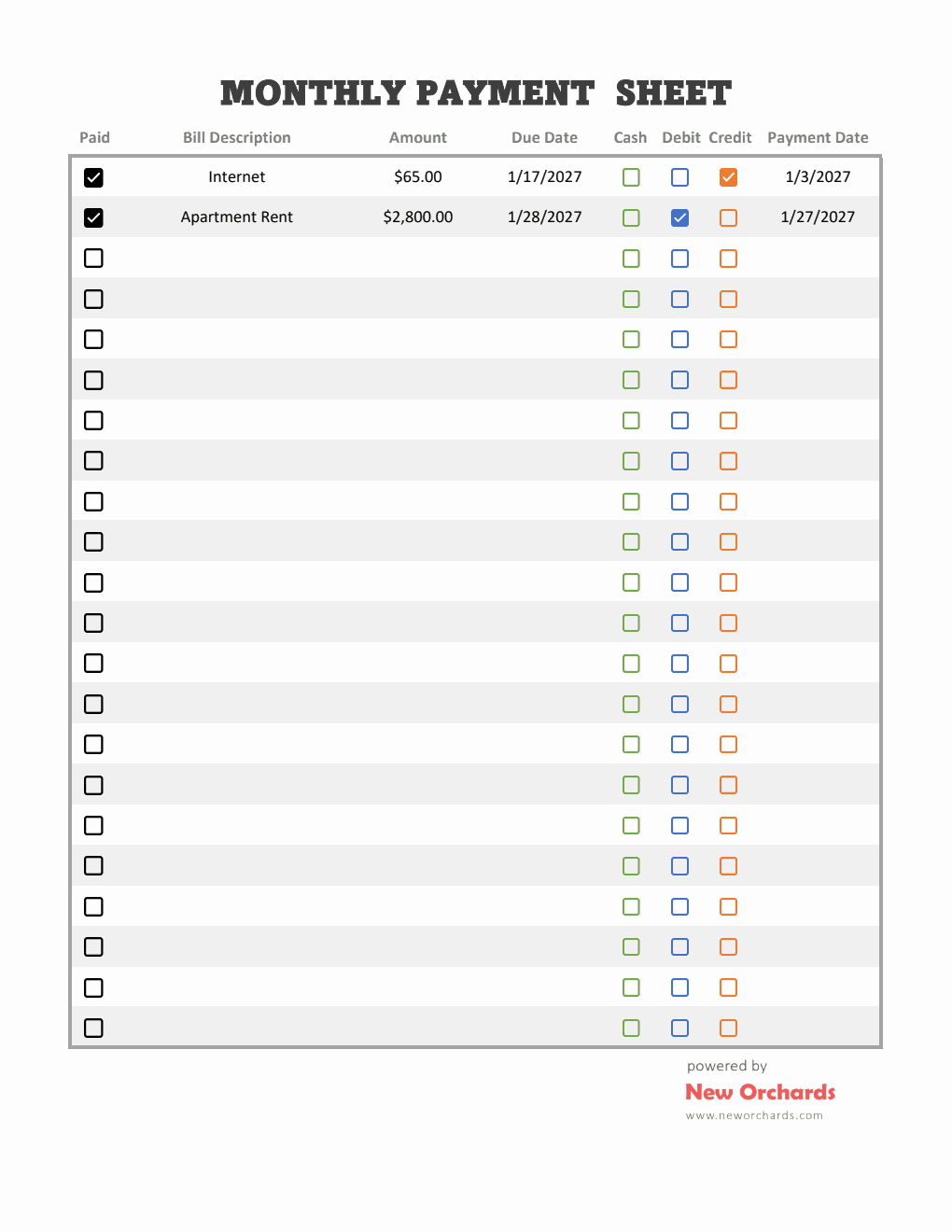 Free Modifiable Monthly Bill Tracker Excel Template