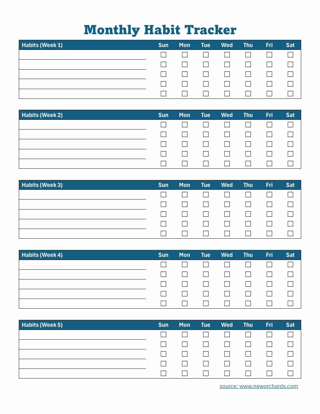 Free Monthly Habit Tracker | Downloadable in PDF