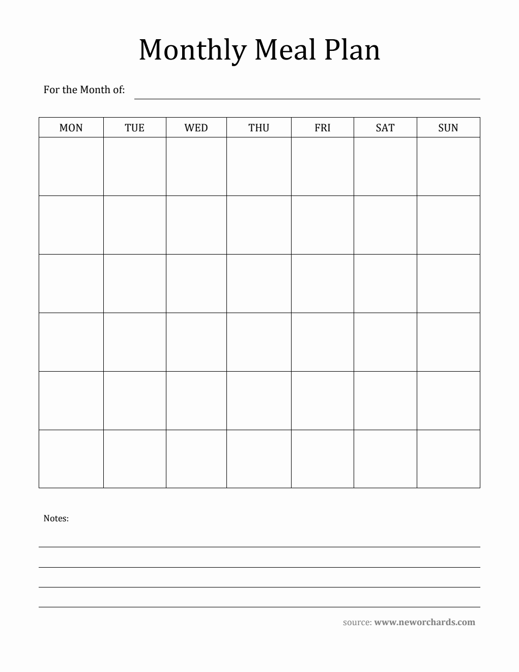 Free Printable Monthly Meal Plan Template - Word