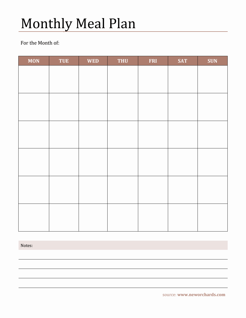 Free Downloadable Monthly Meal Plan Template - PDF
