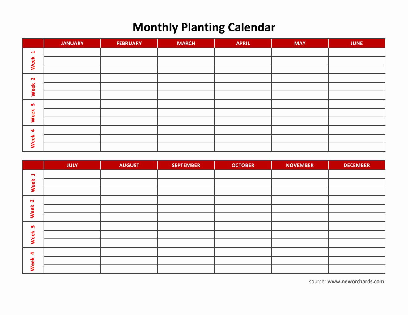 Free Monthly Planting Calendar Template in Excel