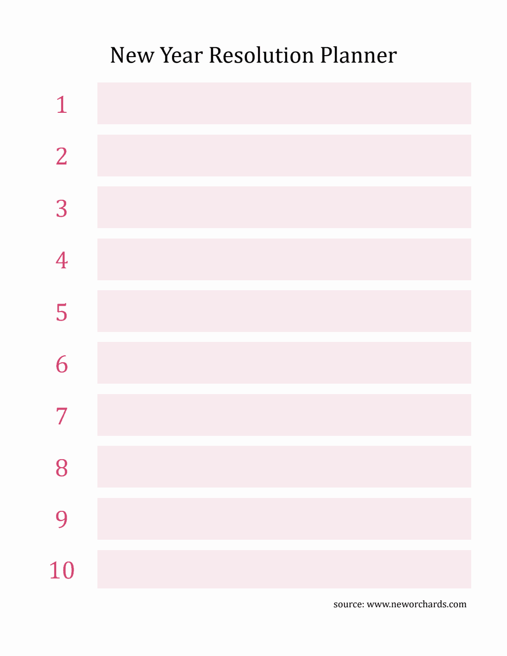 Customizable New Year Resolution Planner Word