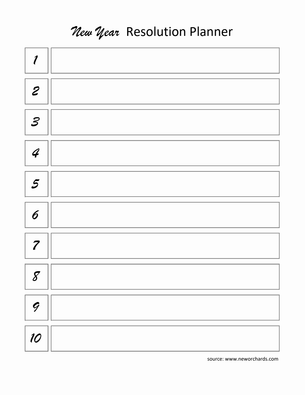Printable New Year Resolution Planner Excel