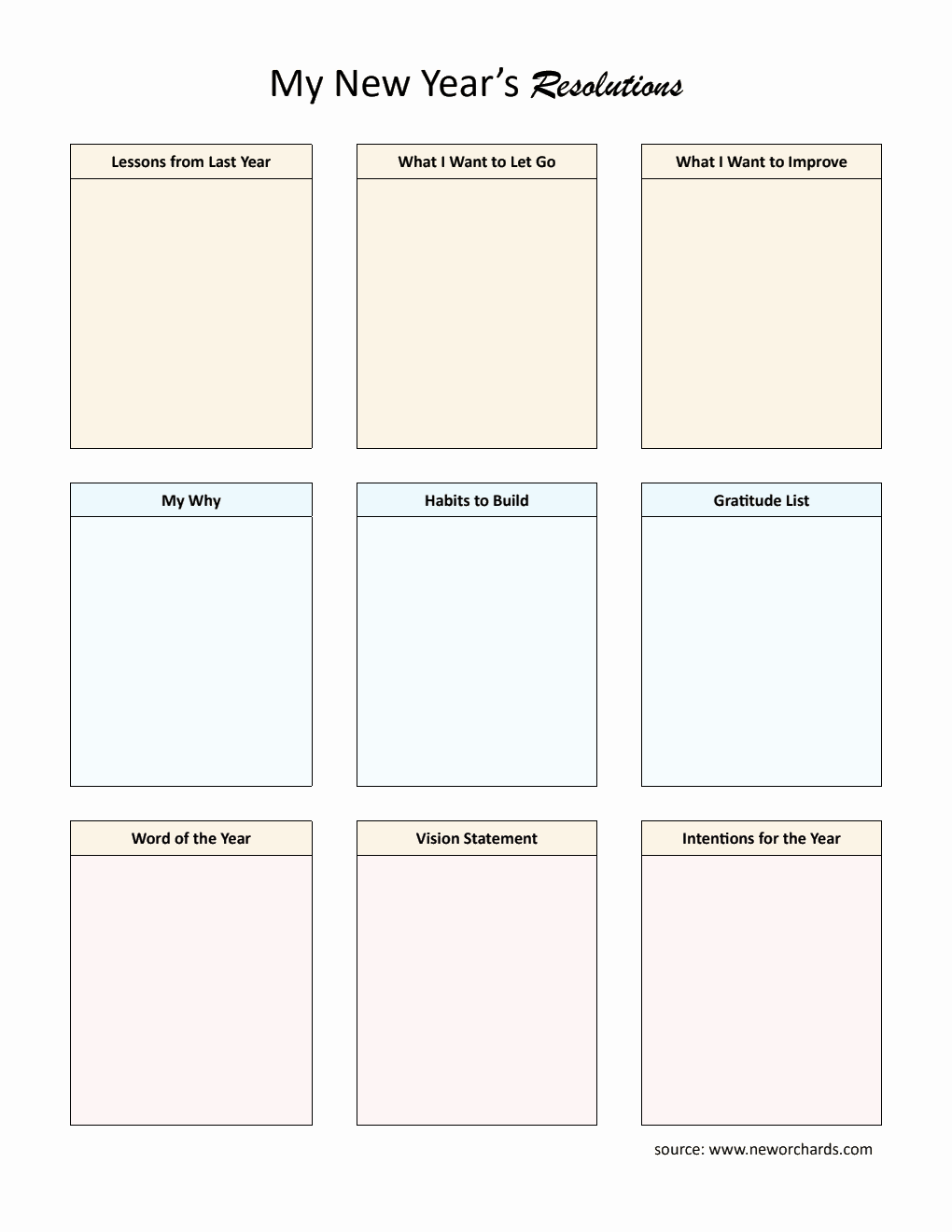 Free New Year Resolution Template in Word (Colorful)